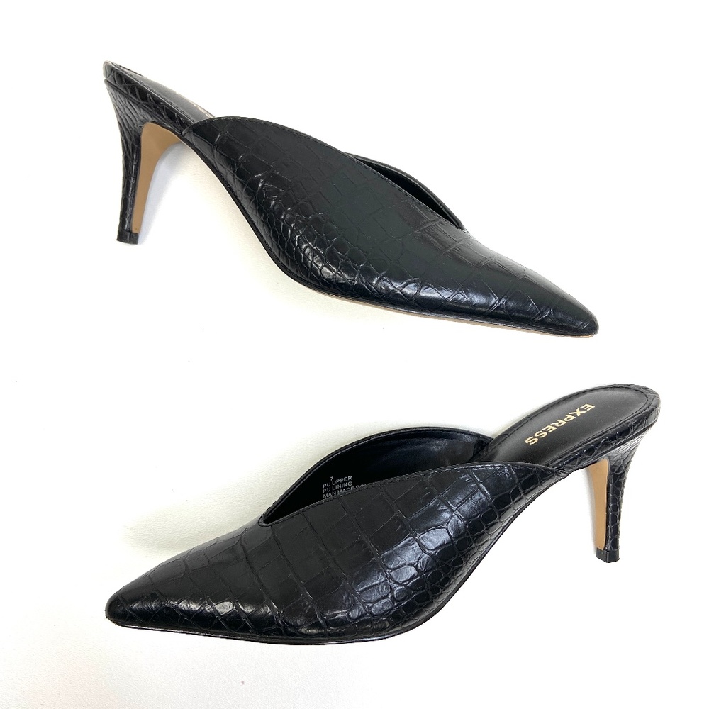 Express | Crocodile Black Mule Heel